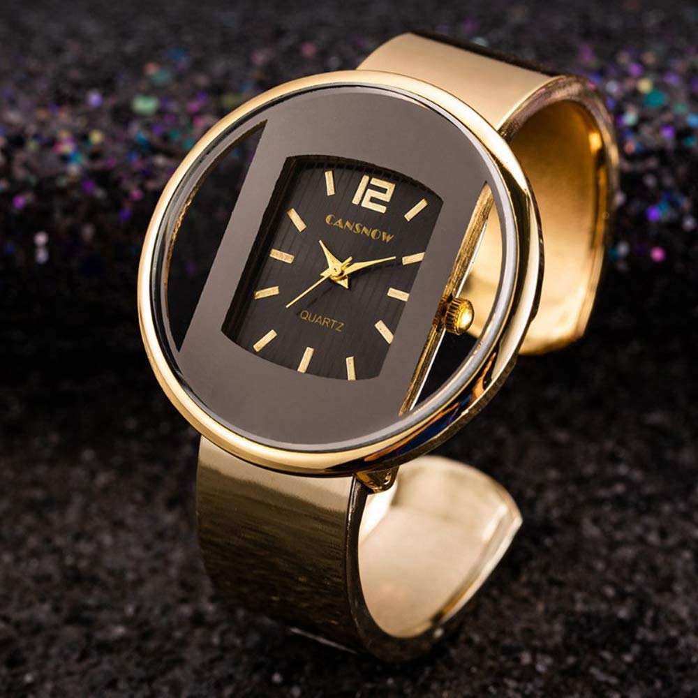 Weicam Women Creative Watches Cuff Bangle Bracelet Analog Quartz Wrist Watches (Gold)