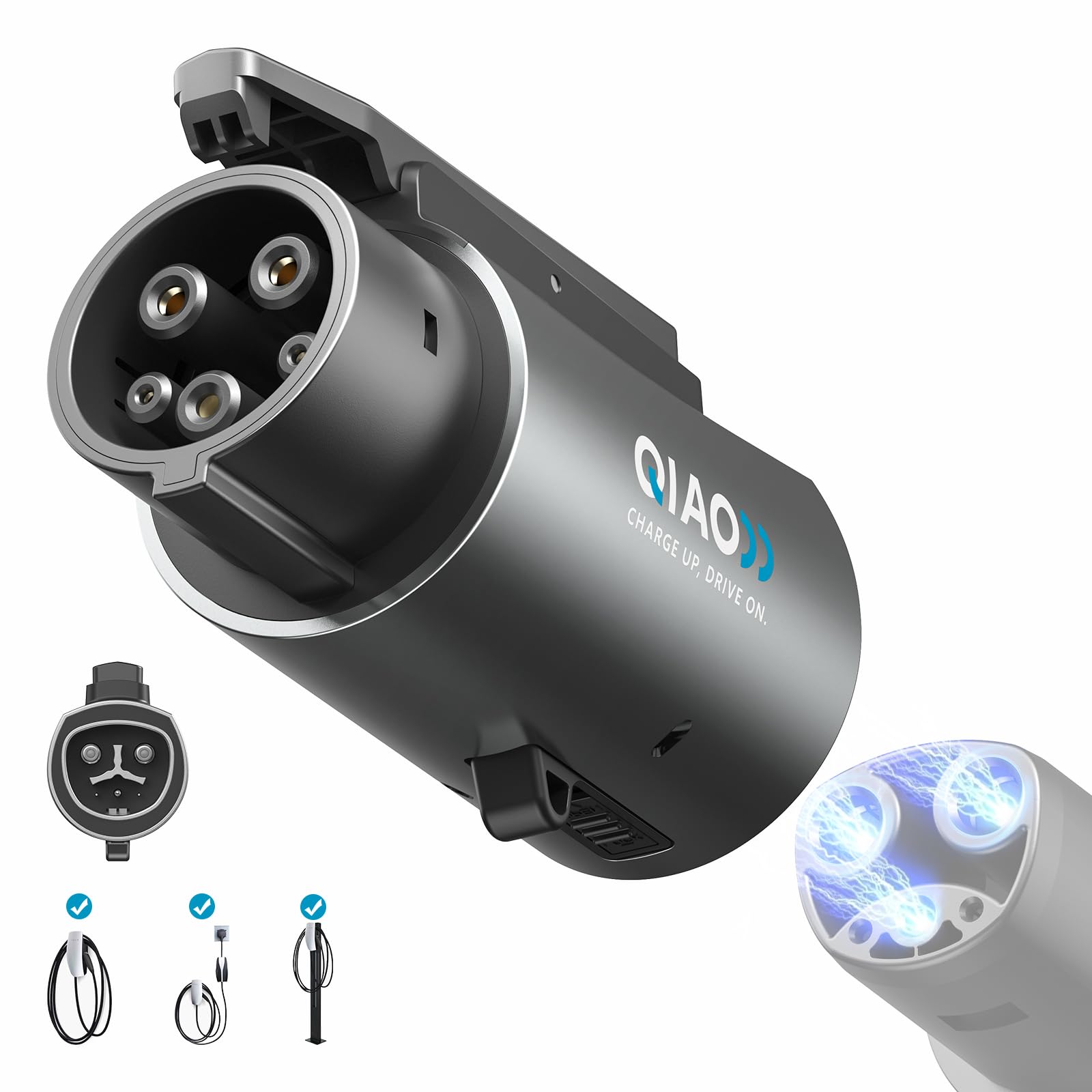 Photo 1 of QIAO)) Upgraded Tesla to J1772 Adapter, Max 80A/250V NACS to J1772 Charger with Extreme Weather Protection & Anti-Drop Safety Lock for J1772 EVs on Tesla Home/Destination Chargers (Not Supercharger)