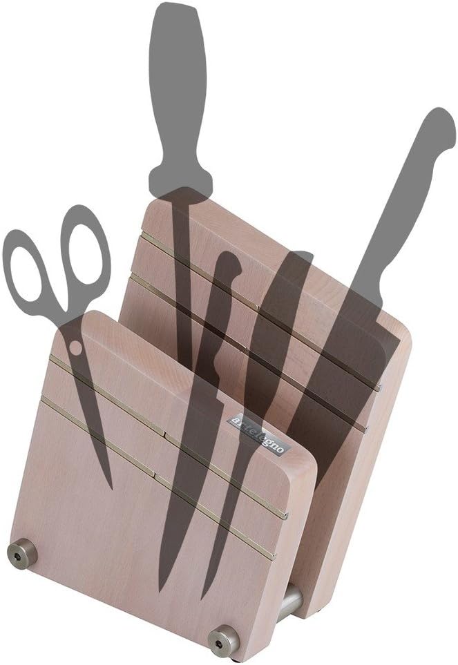 Artelegno Magnetic Knife Block Solid Beech Wood 2 Panel Displays/Protects 10 High-End Knives Elegantly, Luxurious Italian Milano Collection by Master Craftsmen, Eco-friendly, Whitewash Finish