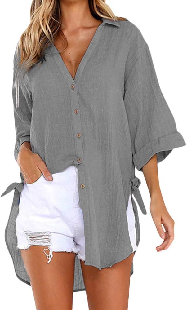 Womens Loose Button Long Shirt Dress Cotton, Ladies Shirt for Work Vintage,Juniors Teen Girls Casual Tops T-Shirt Blouse Plus Size