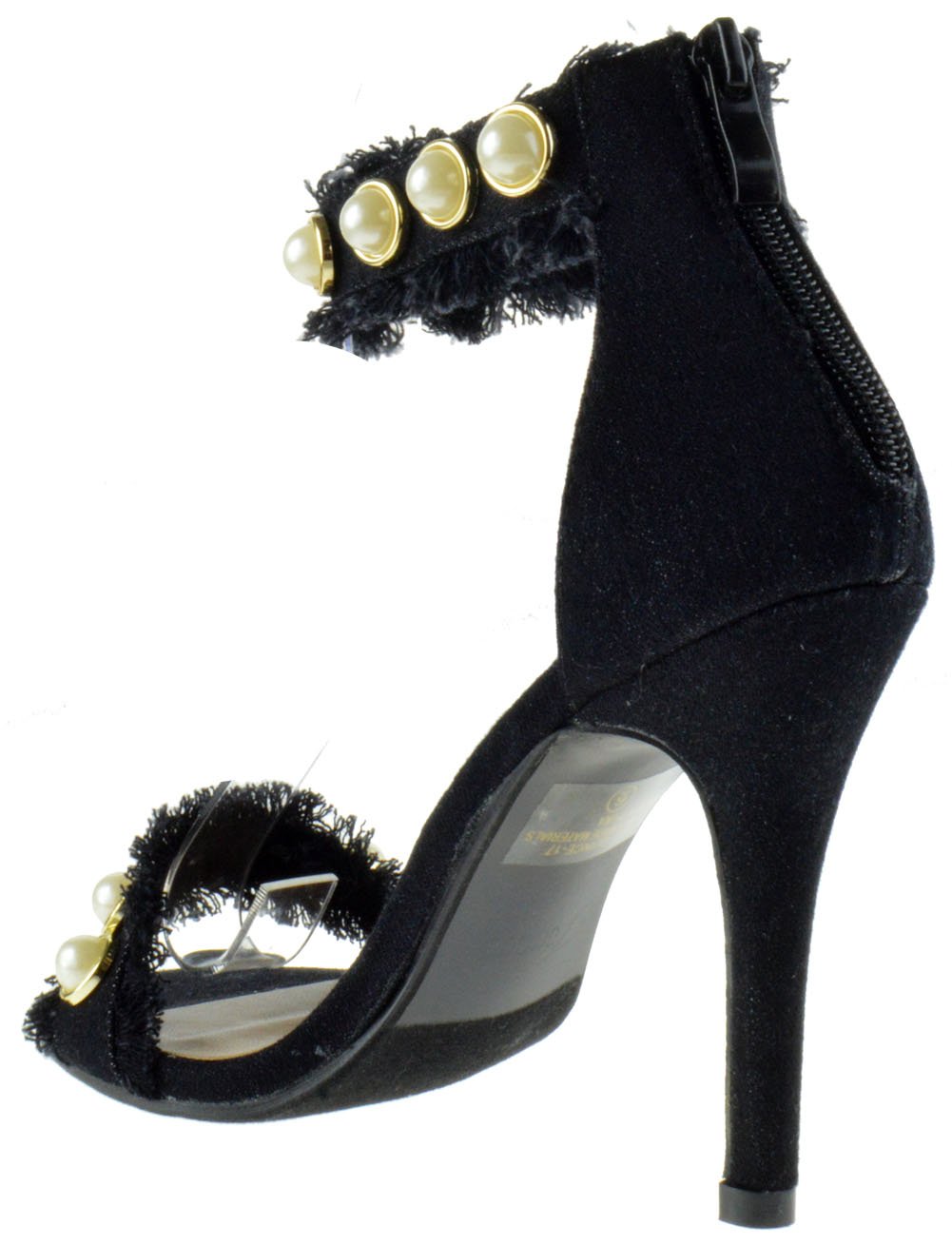 Forever Link Quince 17 Womens Pearl Distressed Denim Open Toe Stiletto Heel Sandals - Image 4