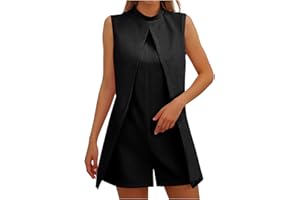 GOHRSHA Womens Semi Formal Romper Shorts Mock Turtle Neck Jumper Soft Sleeveless Jumpsuit Wedding Guest Elegant Jumpsuits