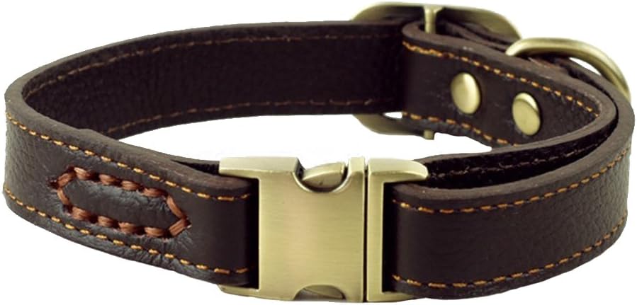 wangstar Luxury Real Leather Dog Collar, Heavy Duty Buckle Dog Leather Collar for Small Medium Large Dogs, Stylish Design with Strong Quick Release Brass Buckle (L, Brown)