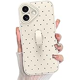 KANGHAR Compatible with iPhone 17 Case 2025, Silicone Spot Cute Pattern, Wristband Kickstand Camera Protection Soft Slim Cover for Girls Women -White