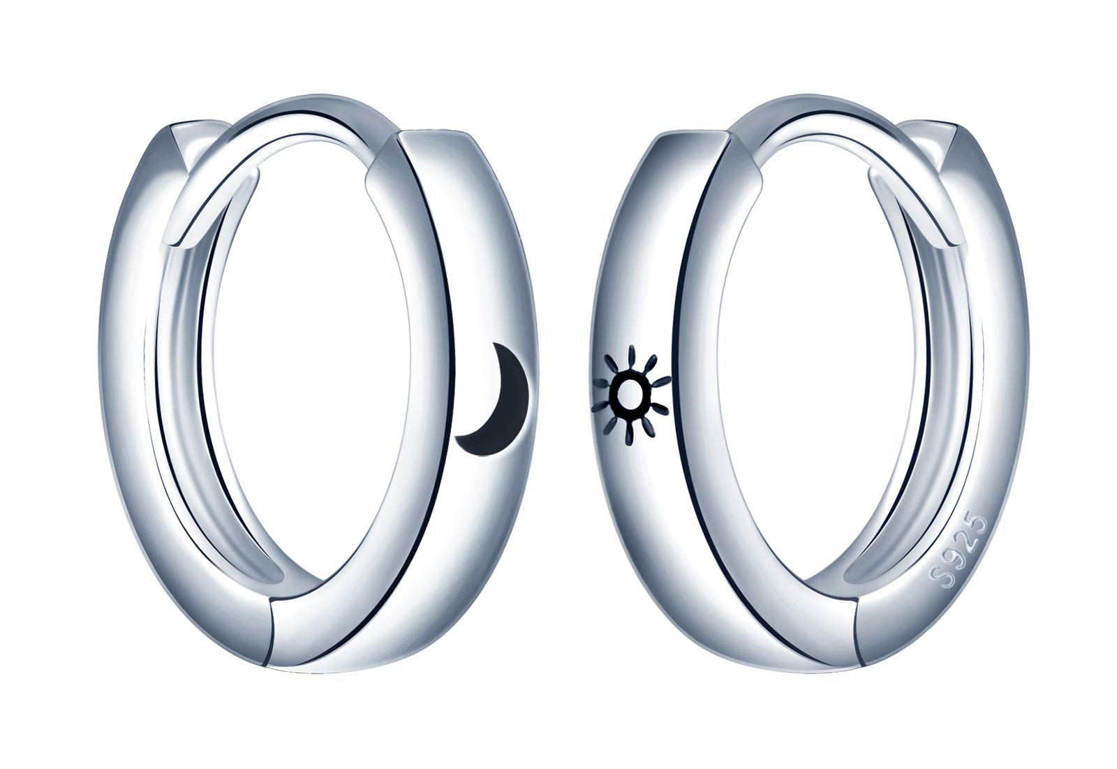 MicVivien Huggie Hoop Earrings 925 Sterling Silver Black Star Moon Hypoallergenic Earrings, small hoop earrings for women Girls