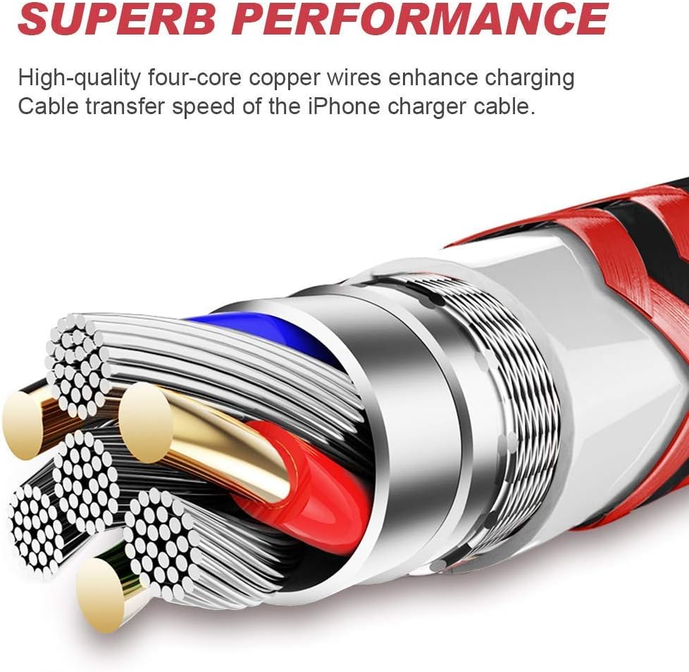 iPhone Charger [MFi Certified] Cable HOVAMP 5Pack[6/6/6/6/6FT] Nylon Braided Fast Compatible iPhone 12Pro/12/11Pro Max and More-Black&Red
