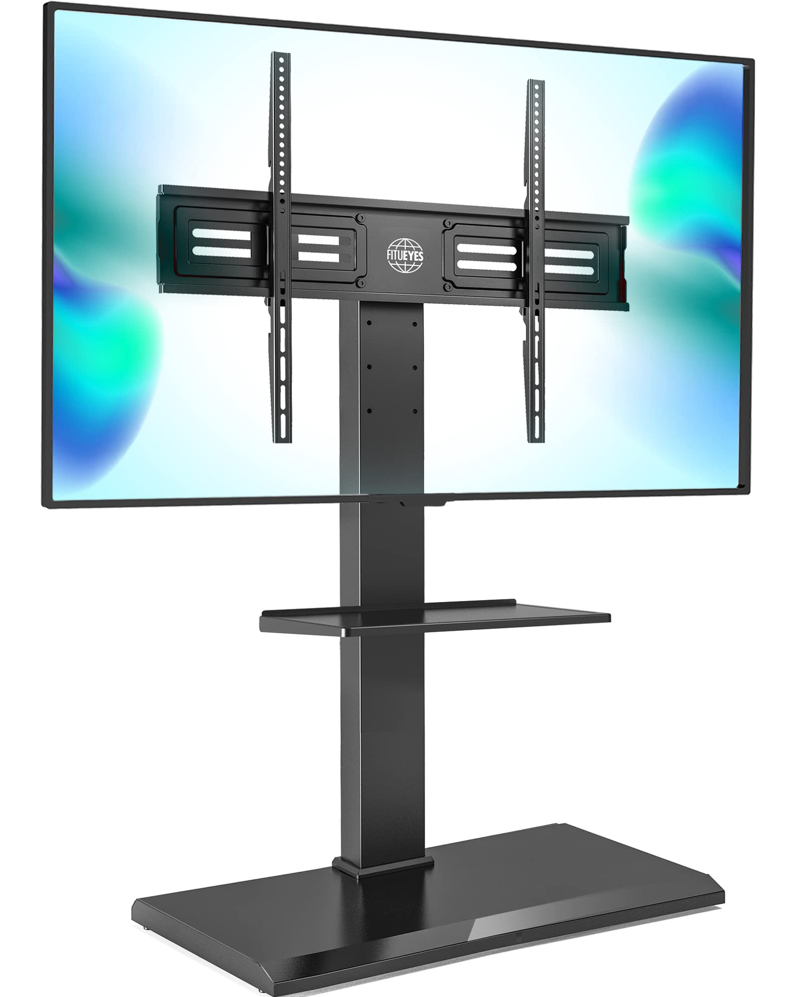 FITUEYES Universal TV Stand with Iron Base for 50-80 inch, Swivel TV Floor Stand with Adjustable Shelf, Height Adjustable Tall TV Stand Holds 50kg Max VESA 800x400mm Black