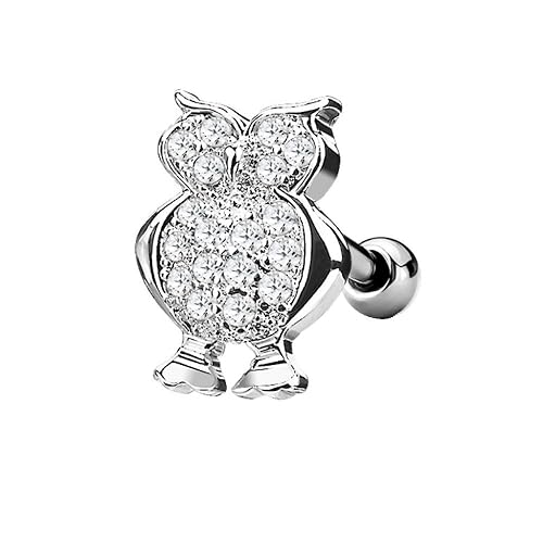 eeddoo Piercing Tragus Eule mit Kristallen - Ohrstecker Schmuck 1,2 x 6mm - Ohrpiercing Stab für Helix Cartilage Conch Rook D