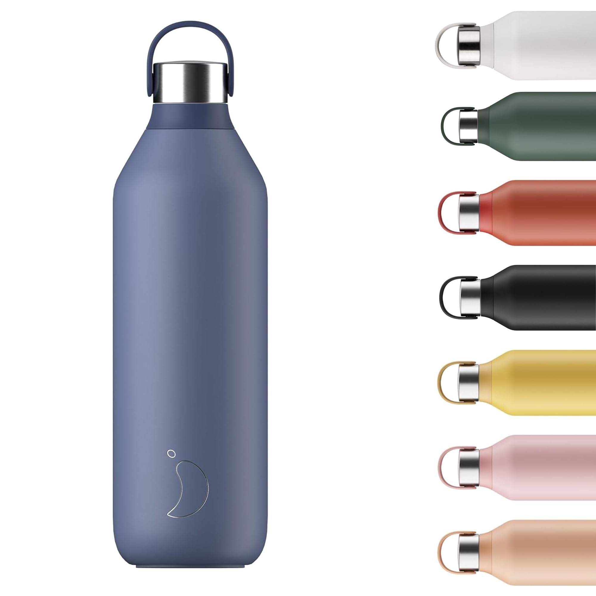 Chilly's Series 2 Water Bottle - Vacuum Insulated Stainless Steel Water Bottle with Soft Collar & Carry Loop, Thermal Flask For Hot & Cold Drinks - Leak Proof, No Sweat - Whale Blue, 1000ml