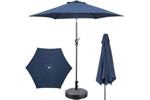 GDY 7.5ft Patio Umbrella Outdoor Umbrella with Tilt, Crank and Umbrella Weighted Base, for Yard/Outdoor/Wedding Parties and Events (Navy Blue)