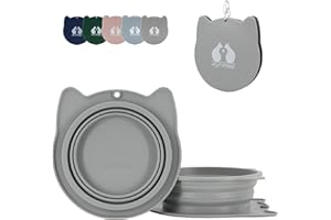 RUNROLE 2-in-1 Collapsible Silicone Dog Travel Bowls, Slot Together and Use Separately, Portable Pet Food Water Bowls, Foldable Cat Feeding Watering Dishes, 20OZ+27OZ(Cool Grey)
