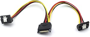 ZRM&E 1pcs SATA 15-Pin Power Splitter 90 Degree Hard Disk Power Extension Cable with Locking Latch SATA 15 Pin Male to 2 Female Right Angle