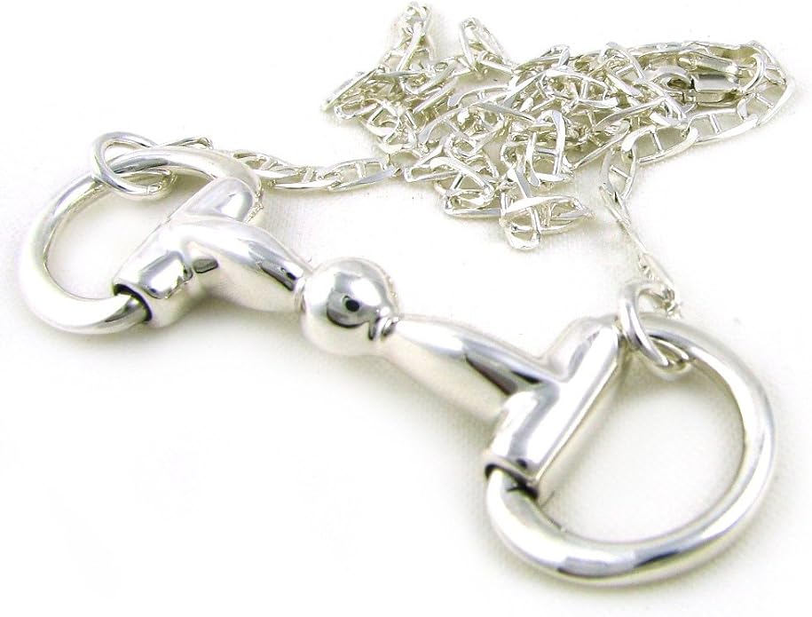 Solid Sterling 925 Silver Equestrian Horse Bit Double Snaffle Necklace