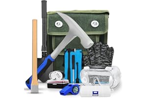 YTYLSJ 15 PCS Geology Rock Hammer Kit,Portable 23oz Hammer & Digging Chisel Backpack Set,Shovel, Magnifying Glass, Whistle, Goggles,Suitable for Rock Hunting, Gold Mining & Prospecting,Brick Stone Breaking