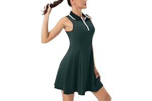 FKEEP Women's Tennis Golf Dress Sport Activewear Workout Athletic Zipper V-Neck with Shorts and Pocket