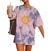 Remidoo Women's Casual Oversized T Shirt Short Sleeve Graphic Tee Letter Tie Dye Shirts