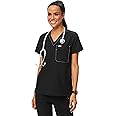 FIGS BEI Cargo Scrub Top for Women — Classic Fit, V-Neck, 1 Pocket, Anti-Wrinkle, 4-Way Stretch — Amazon Exclusive