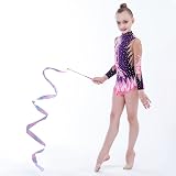 Abeillo 2 Pcs Rhythmic Dance Ribbons 78.7 inch Rainbow Purple Dancer Wand view 5