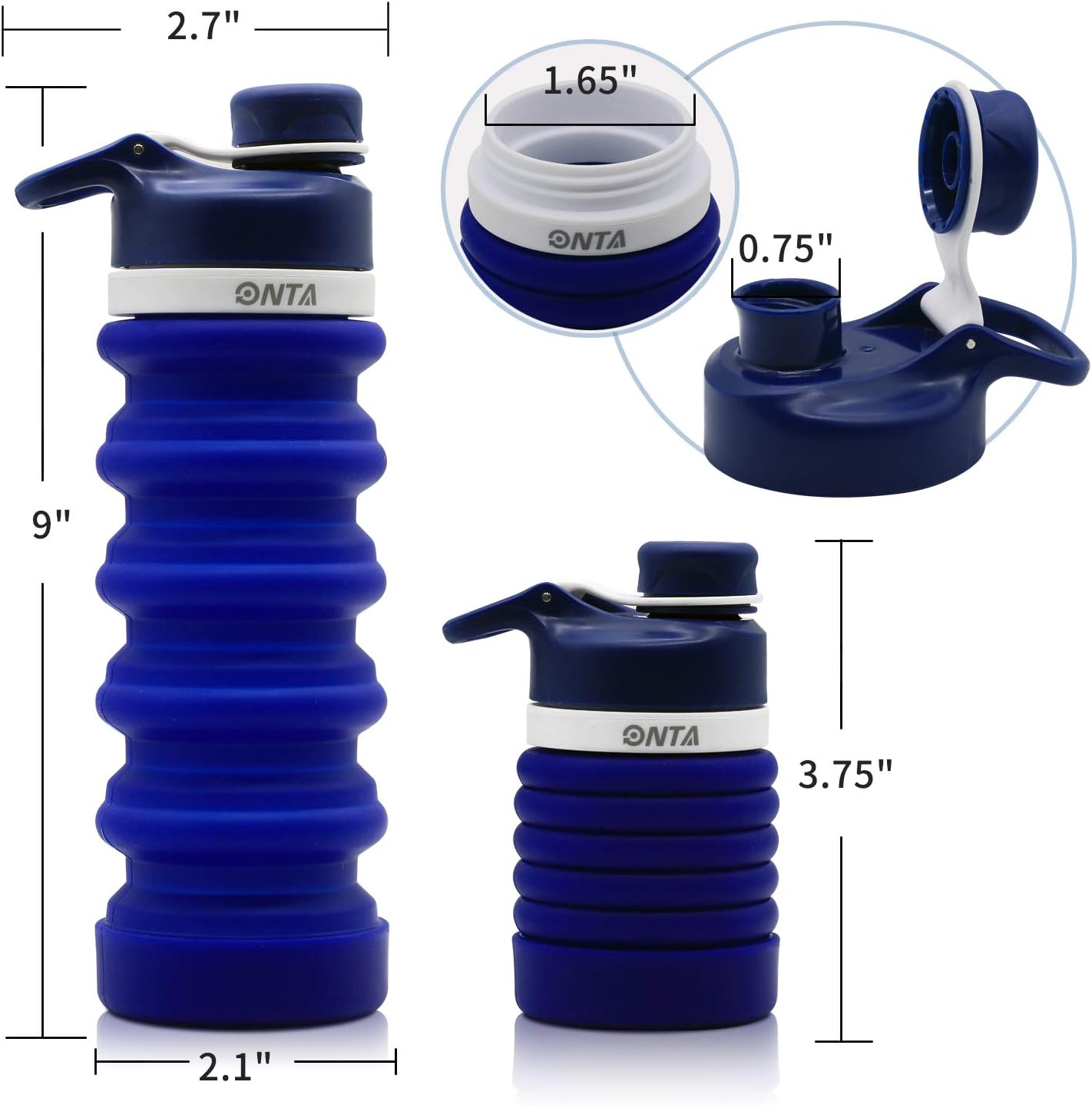 ONTA Collapsible Water Bottle- BPA Free Silicone Foldable Water Bottle for Travel FDA Approved Food-Grade Silicone Portable Leak-Proof Travel Water Bottle - Image 3