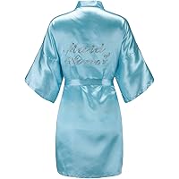EPLAZA Women's One Size Silver Rhinestones Bride Bridesmaid Short Satin Robes for Wedding Party Getting Ready