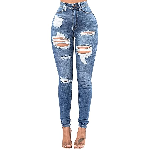 RHODANTHE Women's Ripped Boyfriend Jeans - Stretch Skinny Distressed Denim With Holes, Comfort Fit