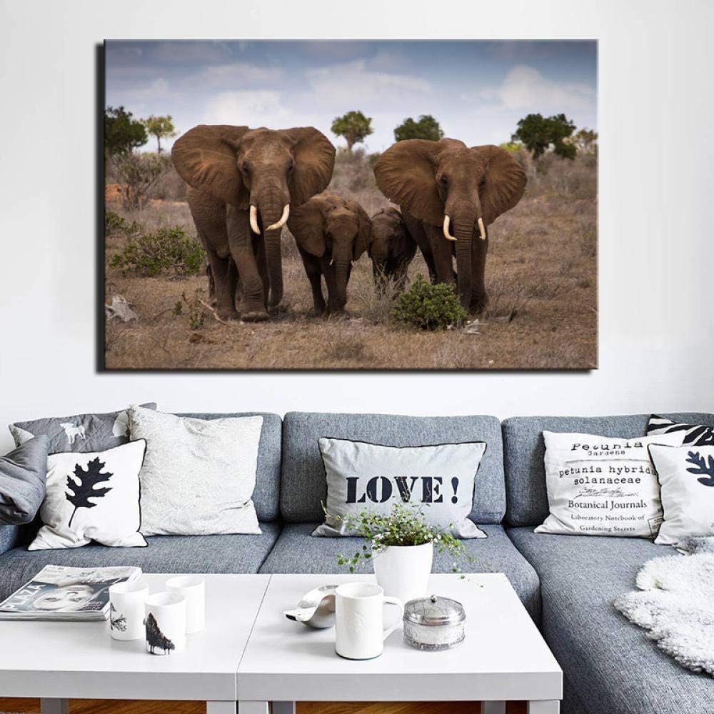 Familia de Elefantes Salvajes africanos Pintura al óleo Carteles de