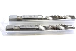 TEMO 2 pc 1/4-20 Combination Drill and Tap Multi Use Deburr Countersink Hex Bit