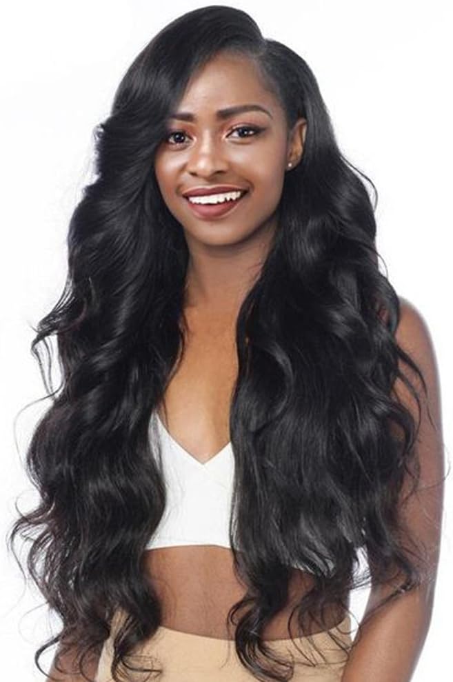 Atina Queen 250% Density Human Lace Front Wig with Bangs Loose Wavy 9A Lace Front Human Hair Wigs Pre Plucked Virgin Hair Wigs Remy Body Wave with Baby Hair(20 inch)