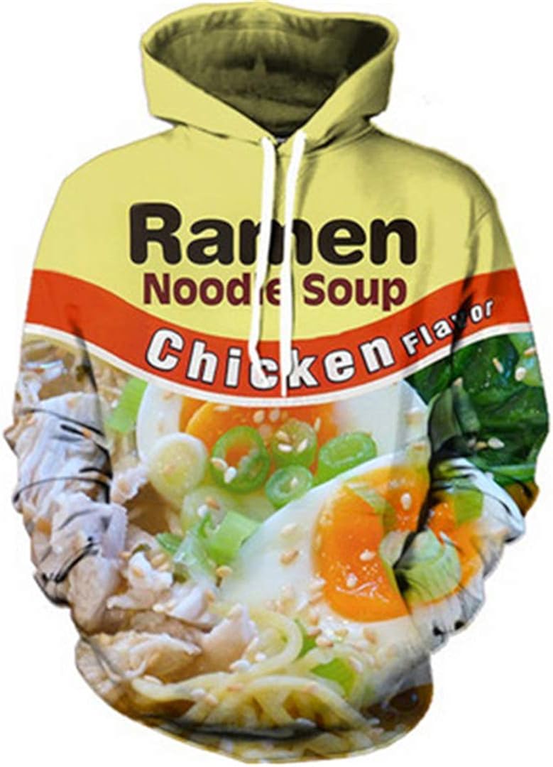 GaoXoman 3D Ramen Noodle Print Hoodies Men Women Funny