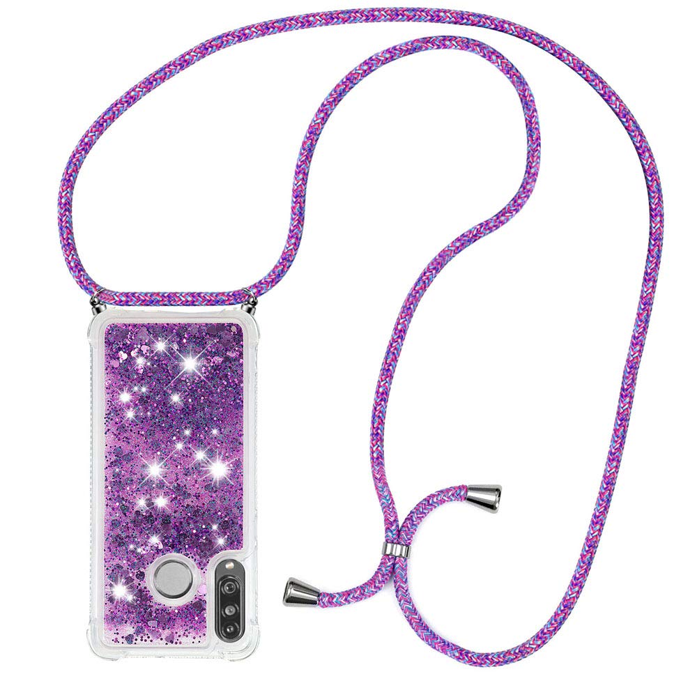 MXKOCO Necklace for Huawei P30 Lite Case – Gradient Liquid Glitter Girls Women Case Sparkling Shoulder Strap Case and Lanyard Adjustable Lanyard Lanyard Pouch for Mobile Phone