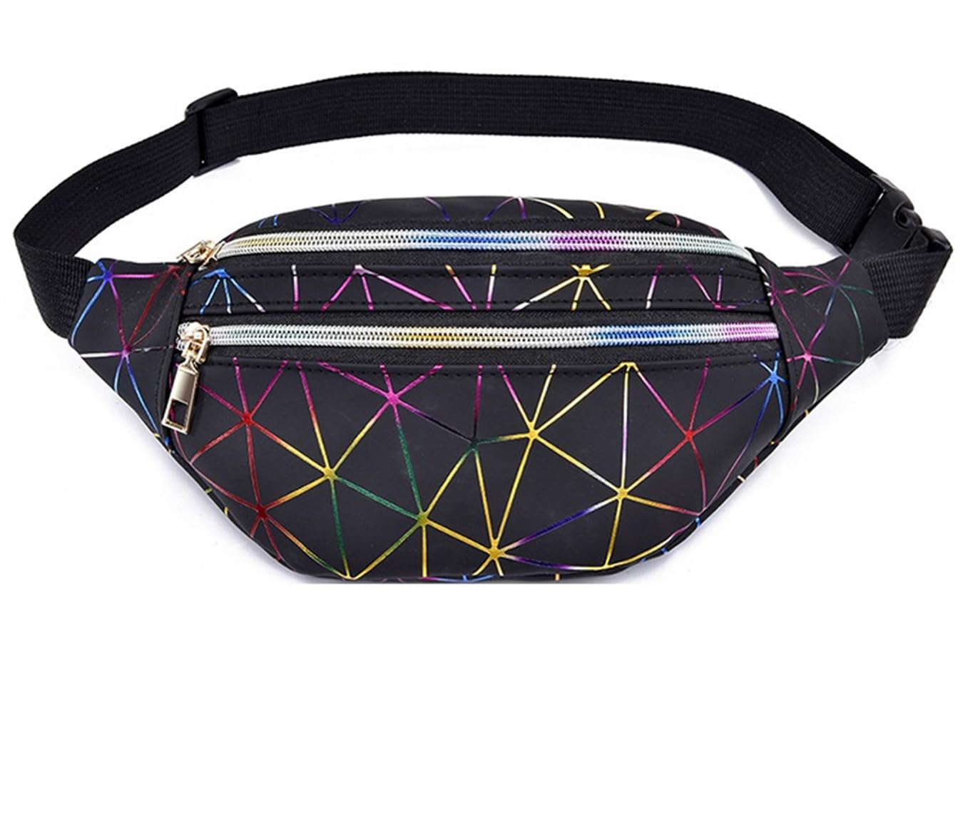 YUNHE Waist Bag, Holographic Fanny Pack with PU Leather, Shiny Belt Bag Festival Rave Bumbags for Ladies Travel Party Sports Running Hiking (Black)