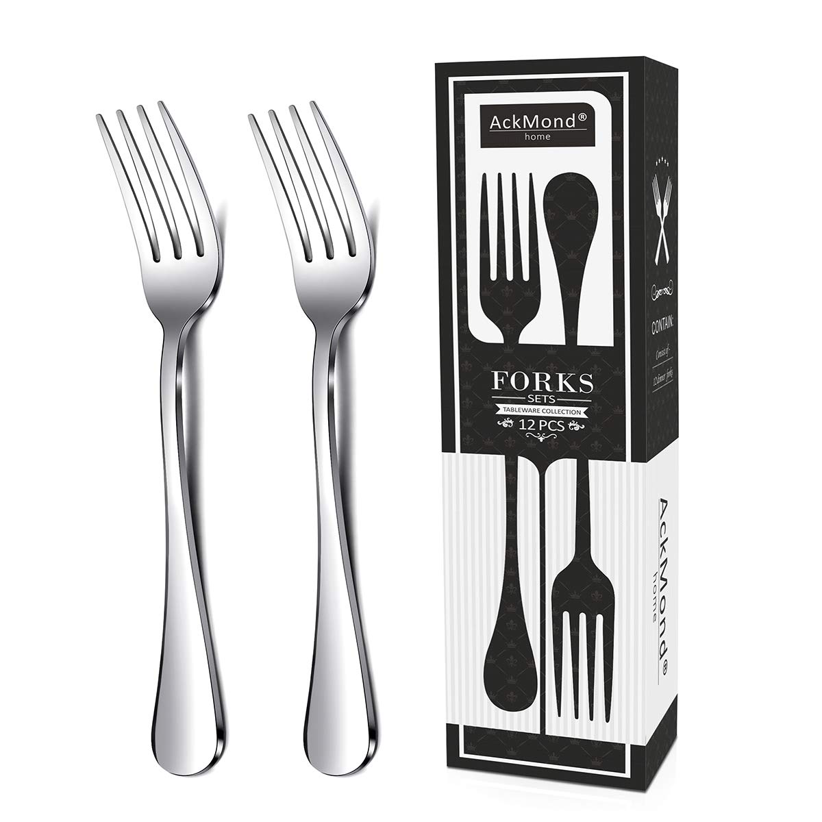 AckMond 12-Piece (20 cm, 8 inchs) Fine Stainless Steel Dinner Forks Table Forks, Heavy Duty and Mirror Polishing Forks Set