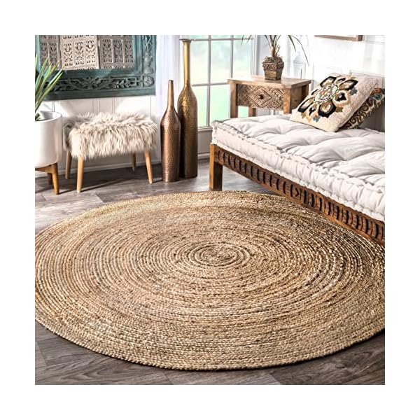 nuLOOM Rigo Hand Woven Farmhouse Jute Area Rug, 4' Round, Natural The
