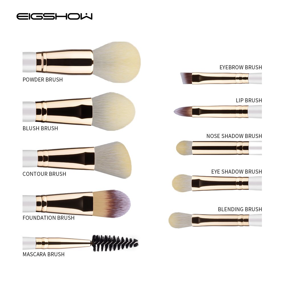 Make Up Brushes EIGSHOW 10pcs Makeup Brush Set Professional Foundation Brush Vegan Cruelty-Free Synthetic Face Powder Blush Eyeshadow Blending Lip Eye Cosmetic Brush Kit Champagne Gold