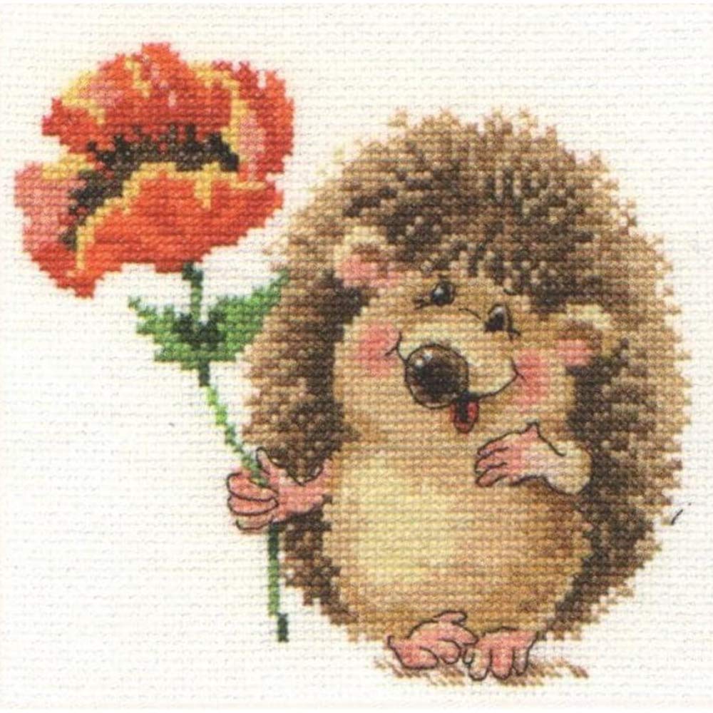 Alisa Cross Stitch Kit - Hedgehog with Poppy