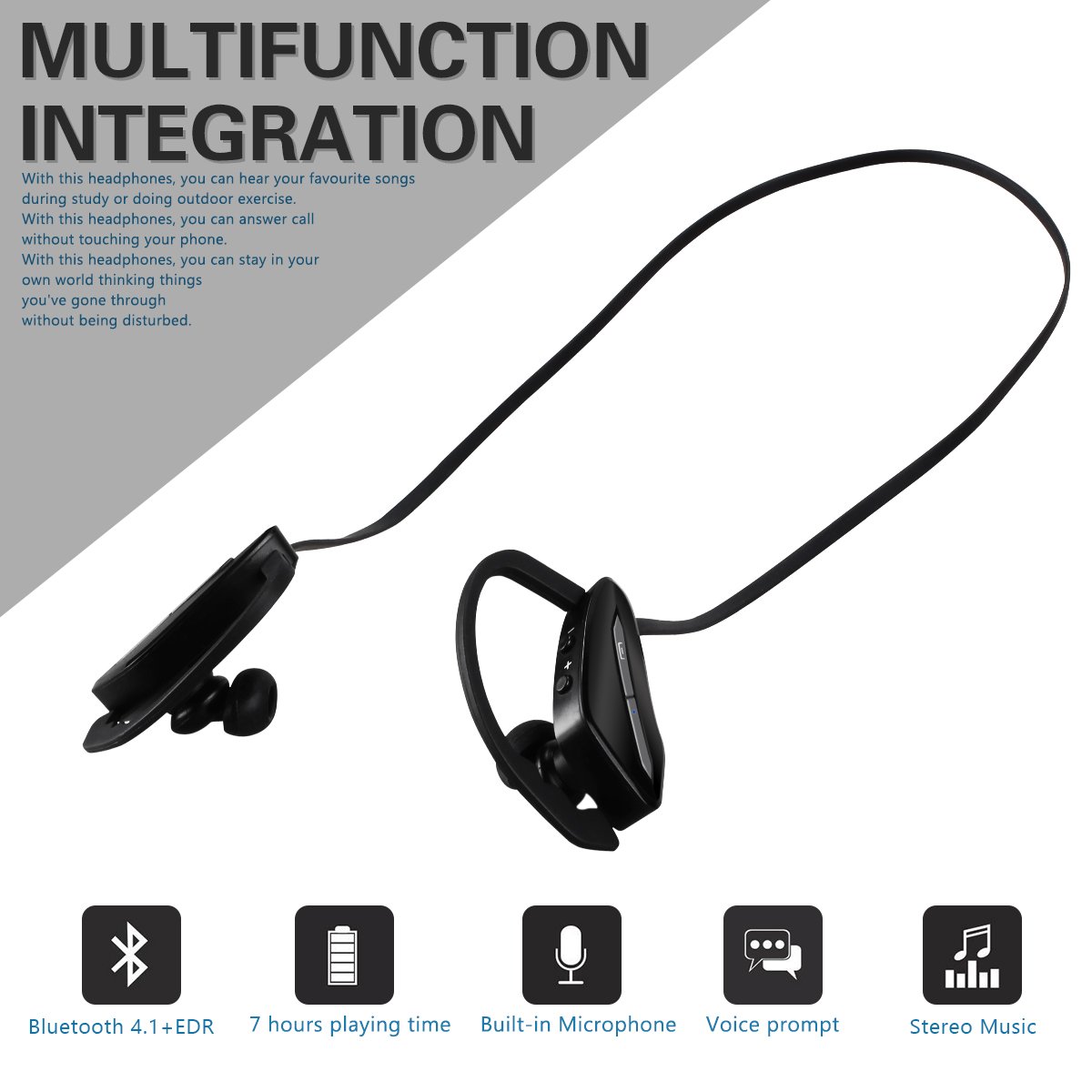 TINGGAOLI Bluetooth Headphones Wireless Sports Earphones Sweat-proof In-Ear Wireless 4.1 Headphones with Microphone and Noise Cancellation for Running Fitness Outdoor Sports