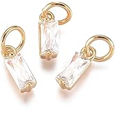 Pandahall 20Pcs 18K Gold Plated Rectangle Charms Clear Cubic Zirconia Birthstone Charms Brass Crystal CZ Stone Pendants with Jump Ring for Jewelry Making Necklace Bracelet Earring