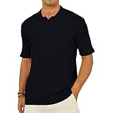 Percle Men's Knit Polo Shirts Casual Golf Polo Short Sleeve Textured V-Neck Summer Vintage Shirts