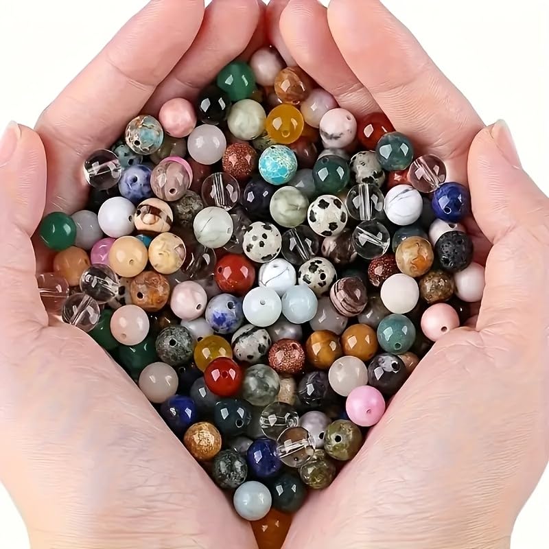 Photo 1 of 100pcs Natural Stone Beads 8mm Round Drilled Loose Beads for Jewelry Making DIY (Colorful)