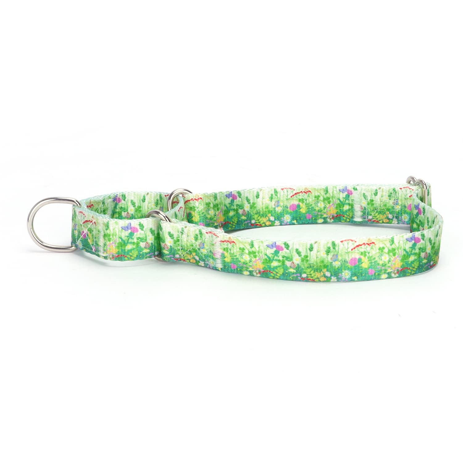 haoyueer Heavy Duty Nylon Adjustable Martingale Dog Collar for Walking Training Boy and Girl Dogs (XL:53-62CM, Grass flowers) — image 1