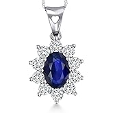 Gem Stone King 10K White Gold 1.07 Ct Blue Sapphire Women’s Oval Halo Pendant with Chain