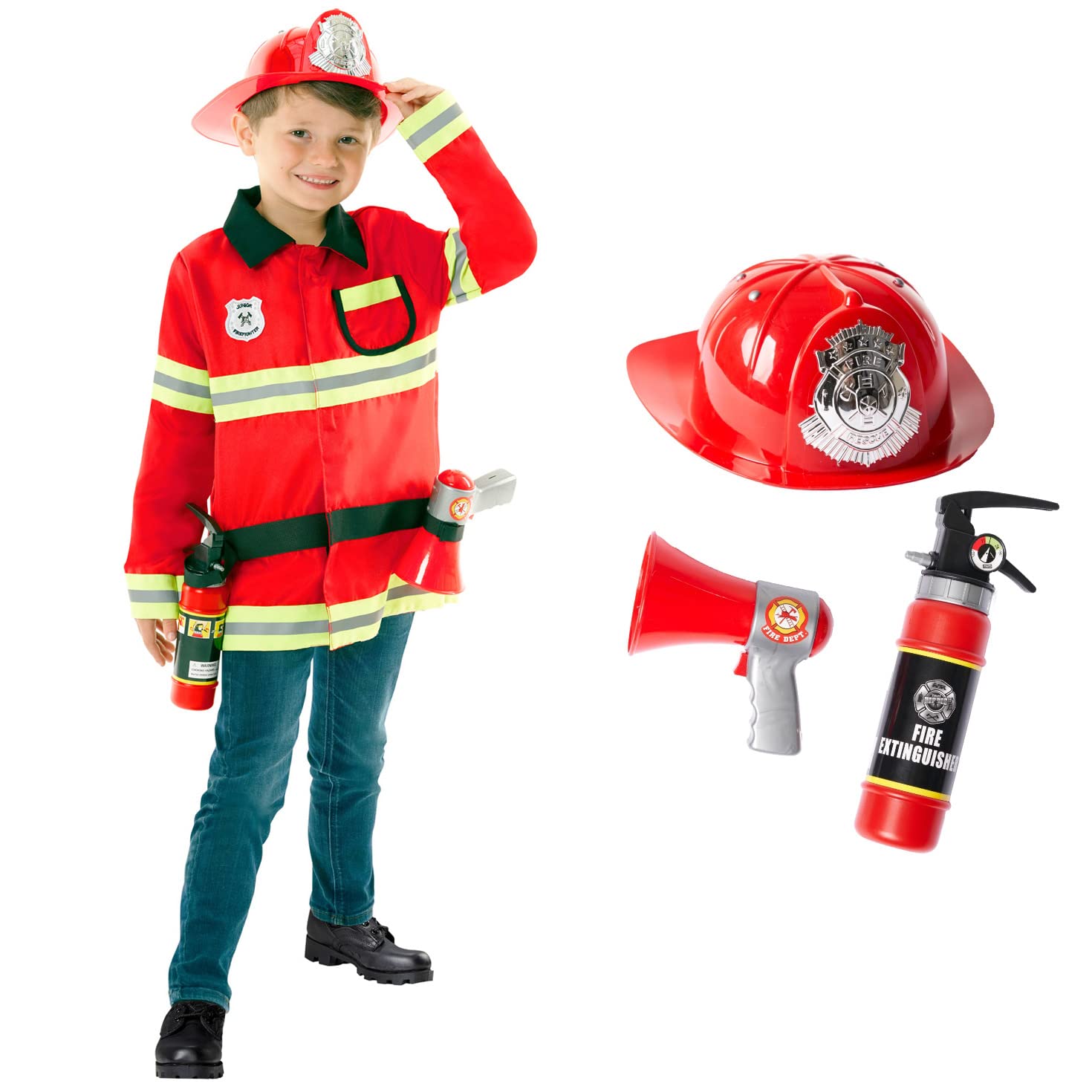 Morph Kids Fireman Costume | Firefighter Outfit for Boys | Halloween Dress-Up | Fun Role Play Costume for Kids, 3-4 Years