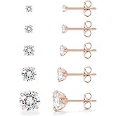 PAVOI Waterproof Five Pairs Stud Earrings for Women - 14K Gold Plated Stainless Steel Pack of 5 Cubic Zirconia Earrings for Men and Women - Hypoallergenic Premium CZ Studs Set