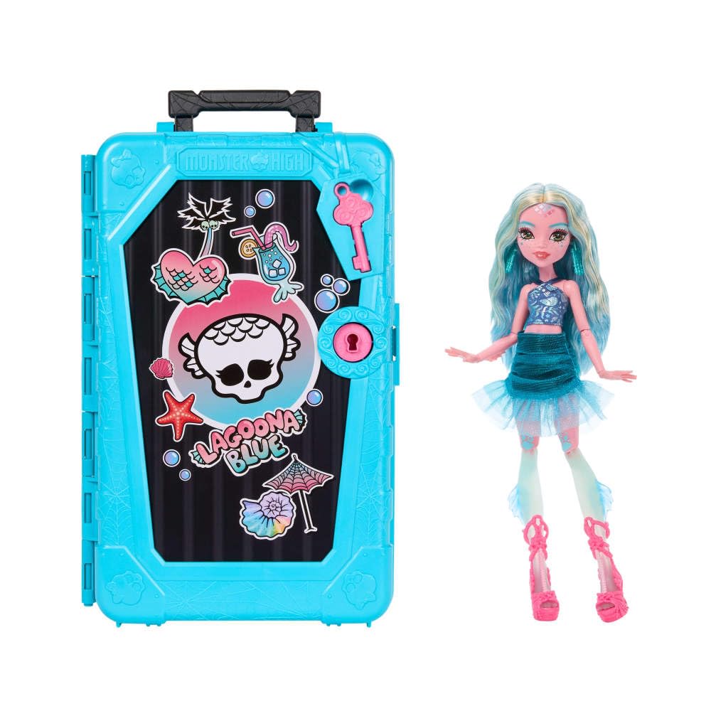 Monster High Skulltimate Secrets Lagoona Blue Juego de muñeca y accesorios, Destino: Gore-geous Oasis con maleta y más de 19 sorpresas como ropa