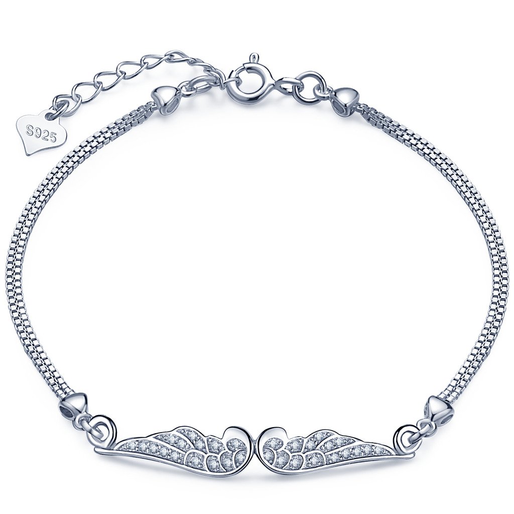 Infinite U Classic Angel Wings Womens Link Charm Bracelet 925 Sterling Silver Cubic Zirconia Adjustable Hand Chain Extension, Silver