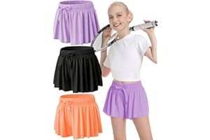 MODERN ASIR 3 Pack Girls Flowy Shorts with Spandex Liner 2-in-1 Youth Butterfly Skirts for Fitness, Running, Sports