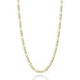 Miabella Italian 925 Sterling Silver, 18K Gold Plated 3mm Diamond-Cut Figaro Link Chain Necklace for Women Men, Made in Italy