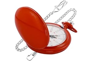 Realpoo Smooth Cover Quartz Pocket Watch, Fashionable Roman Digital White Dial with Waist Chain Pocket Watches for Men