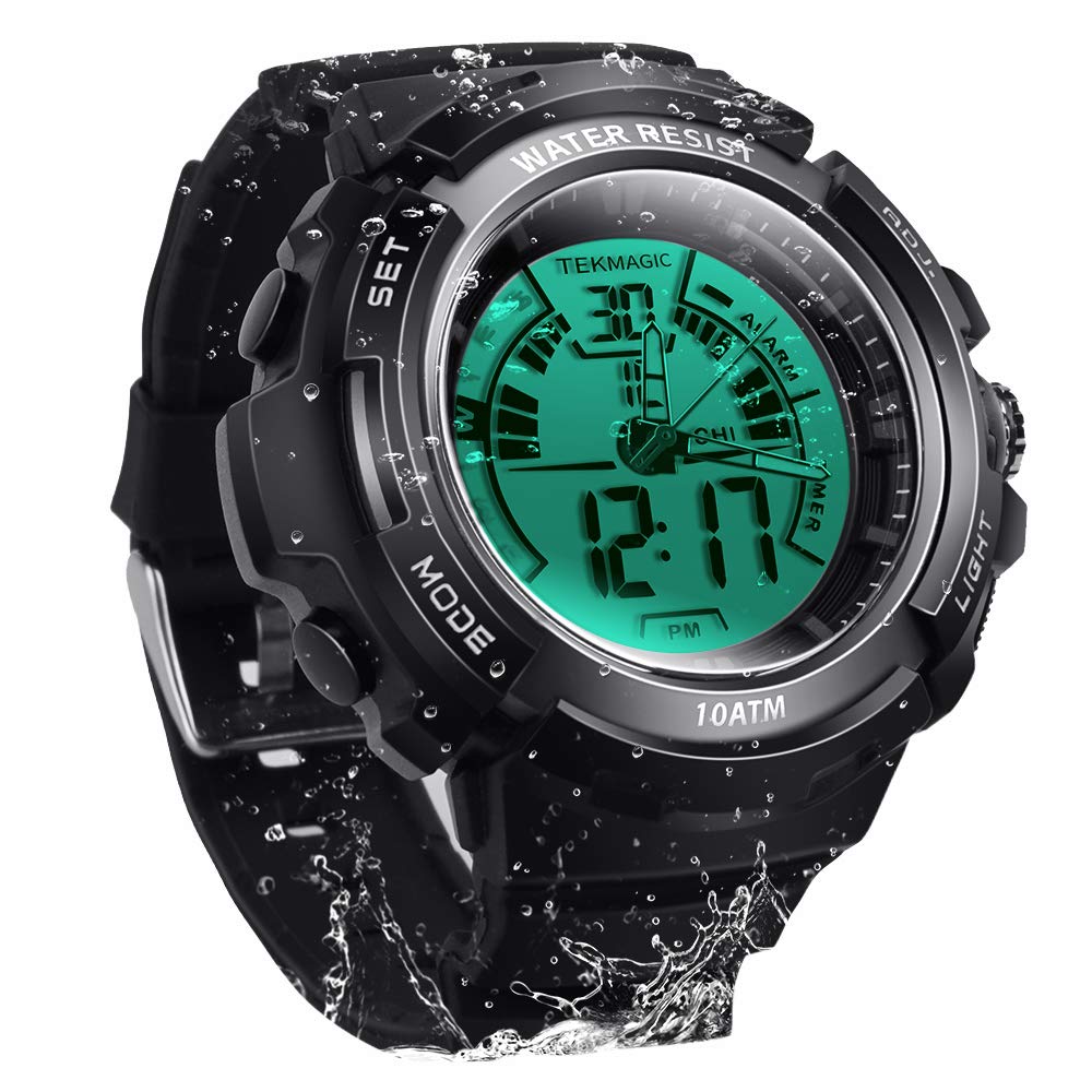 BANGLIN 10 ATM Digital Submersible Diving Watch 100m Water Resistant Swimming Sport Wristwatch Luminous LCD Screen with Stopwatch Alarm Function