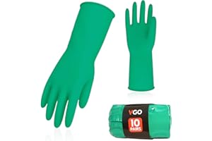 Vgo 10Pairs Reusable Household Cleaning Gloves,Rubber Dishwashing gloves,Extra Thickness,Long Sleeves,Kitchen Cleaning/Workin